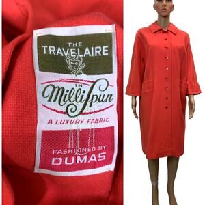 60s Coral Orange Pink Wool Midi Coat | Overcoat MCM Mid Century S/M
